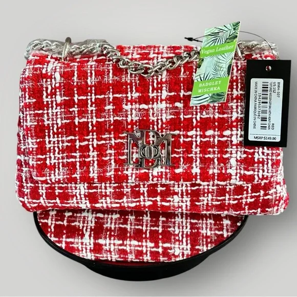 Badgley Mischka Red & White Tweed Crossbody NEW / NWT  (Retail: $149) ✨ - Picture 13 of 17